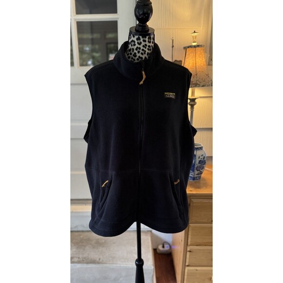 LL Bean Vest Womens 3X Plus Mountain Classic Fleece Full Zip Pockets Black - Picture 1 of 6